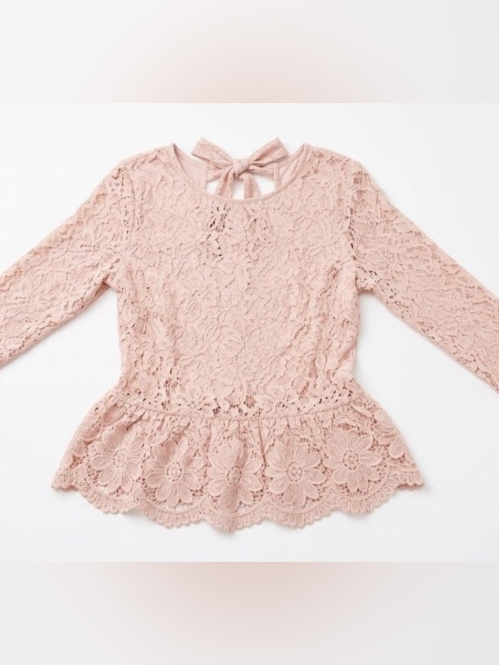 Free People Cottagecore Coquette Open Back Bow Lace Light Blush Pink Top Large